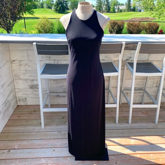 Vintage 90s Venessa Stevens Black Maxi Slip Dress Formal Evening Gown - Picture 1 of 16